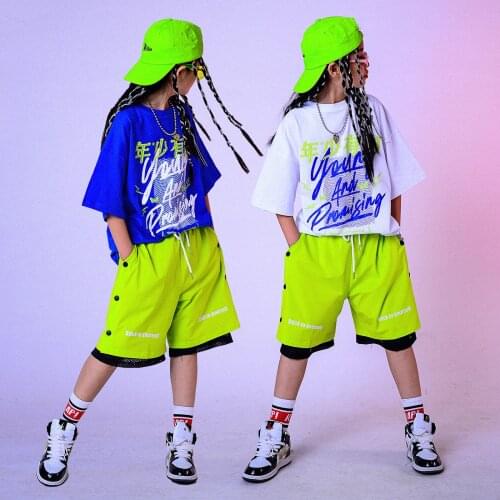 Children Hip Hop Modern Dance Clothes For Kids Loose Short Sleeved Crop Tops Shorts Streetwear Boys Girls Jazz Costumes DQS7497