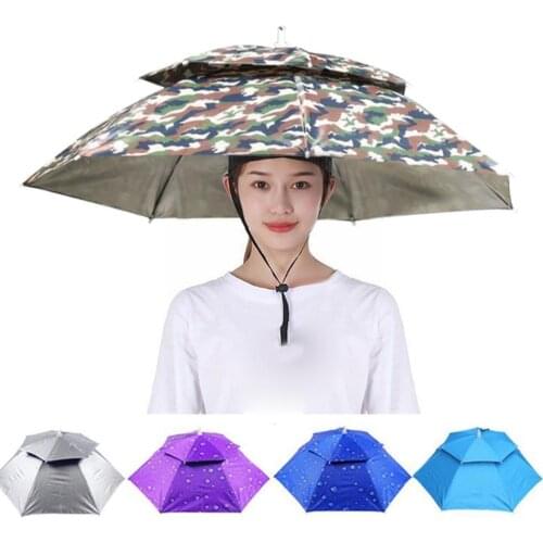 Double Layer Diameter 77cm Outdoor Head Umbrella Hat Fishing Breathable Golf Waterproof Camping Hat Umbrella Umbrella Folda G8K7