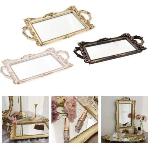 Vintage Cosmetic Tray Decorative Vanity Mirrored Jewelry Trinket Organizer Trays Storage Vanity Makeup Tray Decorative Trays