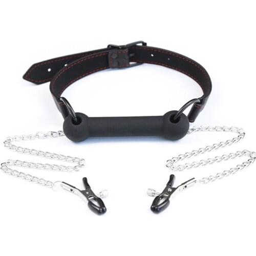 Mouth plug toy sex toys Mouth plug Nipple clip iron chain props Bear mouth plug Stage props Mouth flail sex toys