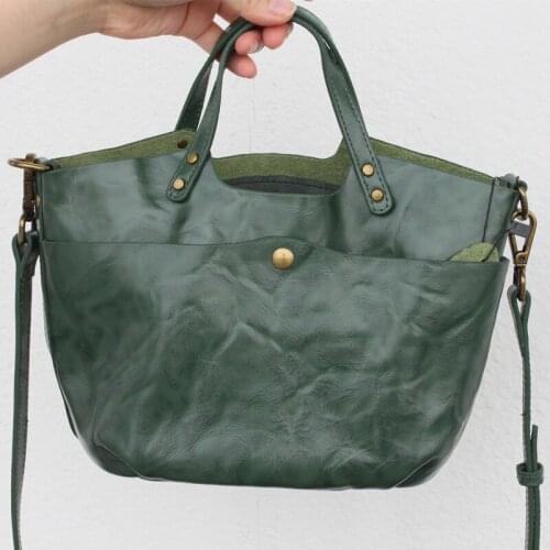 Luxury Nature Leather Handbags Women Bag Vintage Solid Genuine Leather Shoulder Bags For Ladies Crossbody Bag Small Female Totes