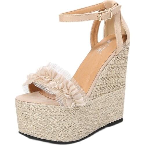 Summer New 14.5cm High Heel Sexy Platform Wedges Heel Thick Bottom Womens Sandals
