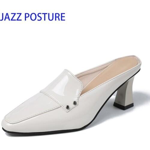 High Heel Slippers Square Toe Shoes Woman Elegant Mules Shoes Women Black Beige Metal Heel Outdoors Womens Slippers z546