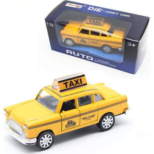1:32 Diecast Mini Yellow Flashing Musical Pull Back Taxi Alloy Car with Sound Light Model Toys For Children Kids