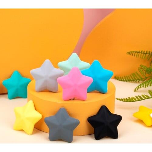 Sunrony BPA Free 10pcs Silicone Beads For Necklace Baby Teether Five Pointed Star Teething Beads Silicone Teether Toy For Kid