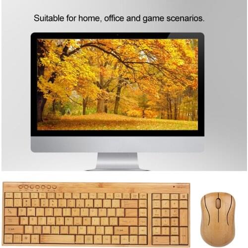 2.4G Wireless Bamboo Keyboard and Mouse Combo Computer Keyboard Handcrafted Natural Wooden Plug and Play Keyboard Mouse for PC