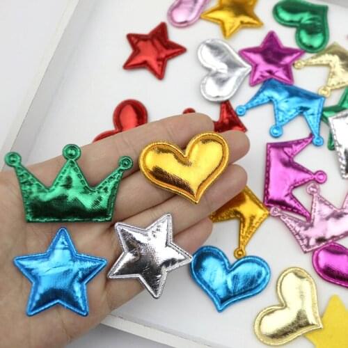 200Pcs Bright color Love Heart/Crown/Stars Padded Patch Appliques DIY Craft Supplie Kids Hair Accessories Artesanato Materials
