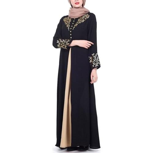 2021 Elegant Printed Muslim Women Dresses Abayas Robe Patchwork with Button Party Ladies Dubai Turkish Clothing Female New