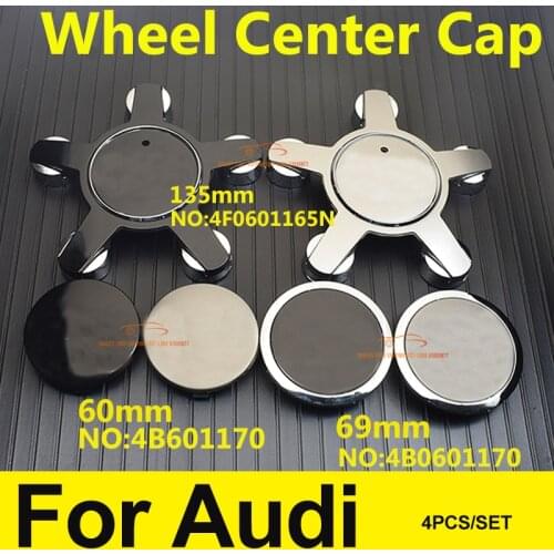 ABS 4pcs Car Wheel Center Hub Caps 60MM 69MM 135MM 5Clips Black/Gray For Audi A5 A6 A7 A8 Q5 R8 S4 S5 S6 Q3 Q5 Q6