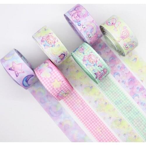 50 Yards 1'' 25MM Two Sided Lovely Dream Printed Grosgrain Ribbons For Hair Bows DIY Handmade Materials Y19112702