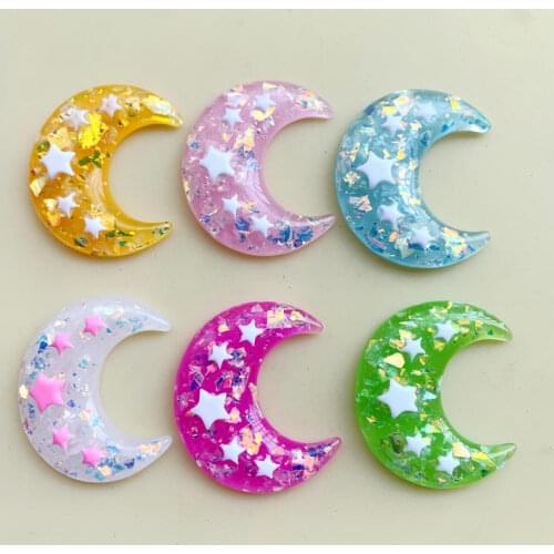Mixed Cute Moon Flat Back Resin Charms Necklace Pendant Earring Charms For DIY Decoration Accessory Jewelry Gift 32*37mm 8PCS