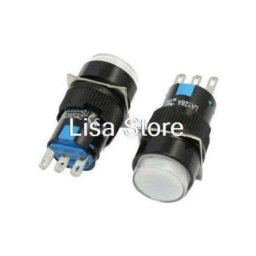 White Round Cap 1NO 1NC Momentary Push Button Switch AC 250V 5A