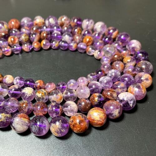 Wholesale 100% Natural Purple Ghost Quartz Crystal Round Stone Beads For Jewelry Making DIY Bracelet Necklace 6/8/10/12MM 15