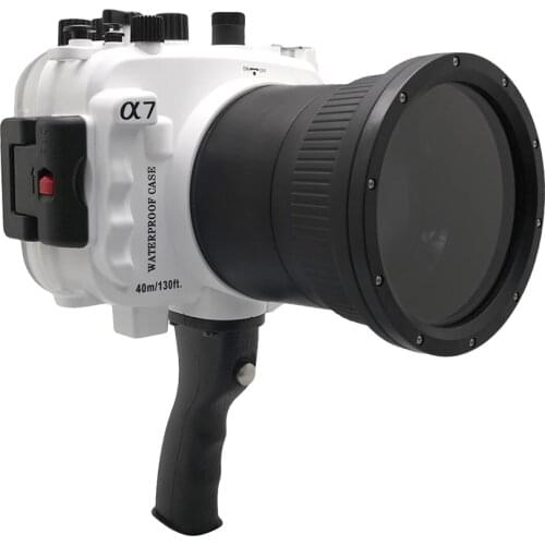 40m/130ft For Sony A7 NG Series A7R A7S underwater camera housing diving box case cover with pistol grip 90mm lens White