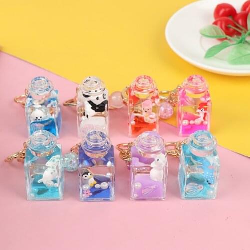 Moving Liquid Keychain Cute Marine Life Quicksand Bottle Keychains Bag Keyring Car Keychains Trinket Lovely Pendant Gifts