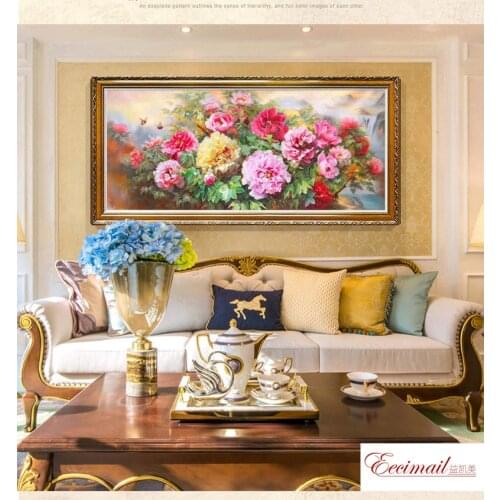 EECAMAIL European-style Living Room Diamond Painting Full Of Diamond Embroidered Open Rich Peony Diamond Cross Stitch 2019 New