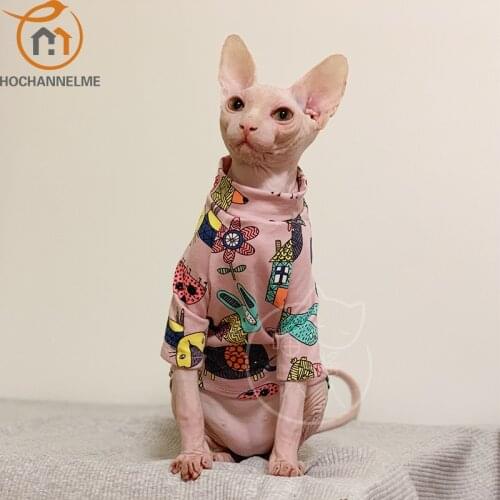 Meow Deven T Shirt Sphinx Clothes Hairless Cat Clothes Pet Supplies Cat Flower Clothes XS XL