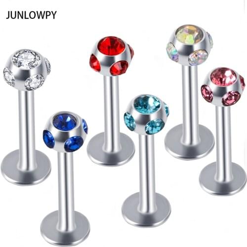 JUNLOWPY Multi Crystal Stainless Steel Piercing Jewelry Body Labret Jewelry Lip Ring Piercing Stud Mix 10 Colors 50pcs/lot