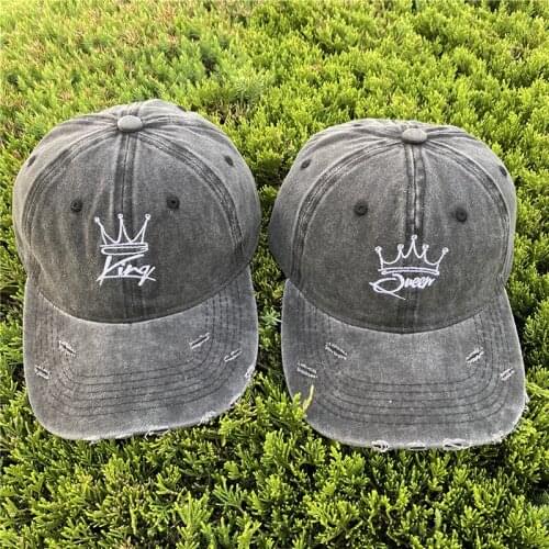 New Embroidered Crown Letter Baseball Cap Ripped Hole Snapback Shading Outdoor Hats Adjustable Caps Vintage Dad Hat