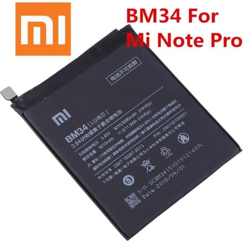 100% Orginal Xiao mi BM34 3010mAh Battery For Xiaomi Mi Note Pro 4GB RAM High Quality Phone Replacement Batteries