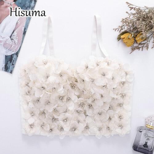 2021 autumn new womens V-neck strap 3D flower beading camisole Tube top bra one piece belt pad wireless Corset female underwear