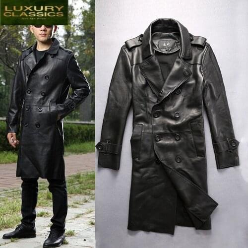 Sheepskin 2021 100% Real Coat Men Streetwear Genuine Leather Jacket Man Long Moto Biker & Real Leather Windbreaker LW2781