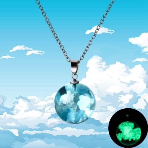 Chic Transparent Resin Rould Ball Necklace Moon Pendant Women Blue Sky White Cloud Chain Necklace Luminous Jewelry Gifts Girl