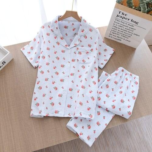 New Summer Ladies Short-sleeved Trousers Crepe Pajamas Japanese and Korean Sweet Casual Style Women Pajamas Set Cotton Sleepwear