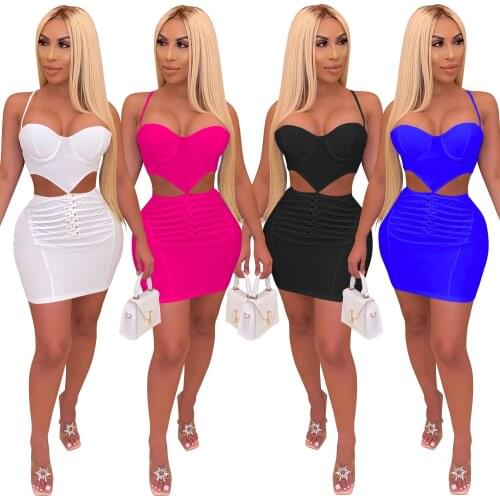 Zoctuo V-Neck Club Dresses for Women 2020 Hollow Out Strap Solid Sexy Bodycon Mini Dress Party Backless Dresses Clubwear