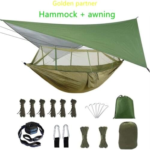 Portable Travel Hammock with Rain Fly Tarp,Outdoor Backpacking Hammock Tree Strap, Carabiner, Very Suitable for Camping Hiking