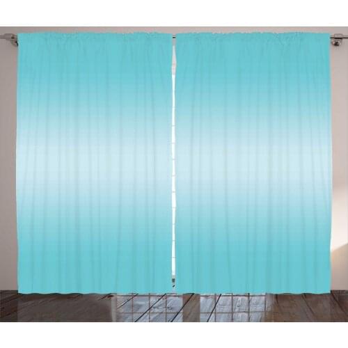 Turquoise Ombre Curtains Modern Soft Gradient Tones Satin Fabric Drapes for Living Room Bedroom 2 Panel Window Set