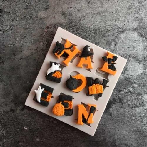 1Pcs Halloween Letters Shape Silicone Cake Mold Gumpaste Chocolate Mould Halloween Alphabet Party Fondant Cake Decorating Tools