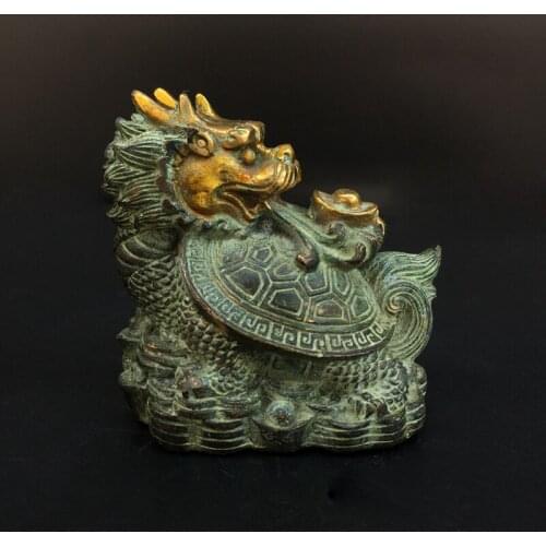 Antique Bronze Pure copper brass Ruyi Dragon Turtle Decoration townhouse The return of evil spirits and good fortune