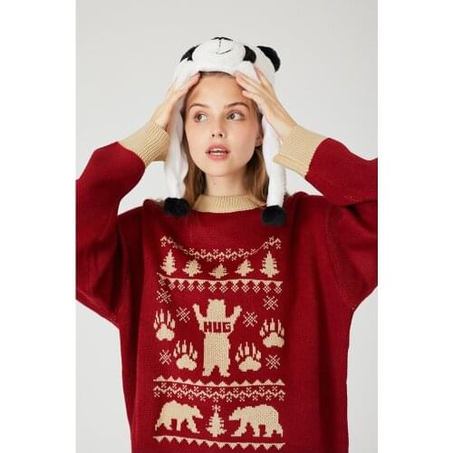 YUPINCIAGA 2020 New Women Man Retro Bear Couple Sweater Knitted Sweater Cartoon Embroidery Couple Jumper Pullover