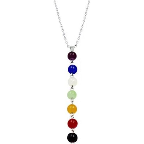 7 Chakra Natural stone Pendant Necklace Beads Healing Necklace Yoga Reiki Healing Balancing Maxi Chain for Women Christmas gift