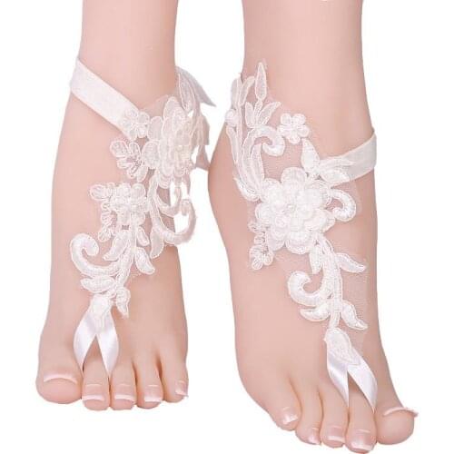 Bohemia Women Lace Anklet Floral Bow-knot Wedding Party Beach Bridal Foot Accessories Female Halloween Photo Props