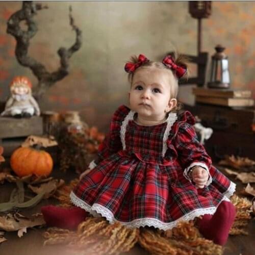 1-6Y Christmas Girls Red Dress Toddler Baby Kid Girls Lace Ruffles Tutu Party Dress Plaid Xmas Costumes Children Clothes