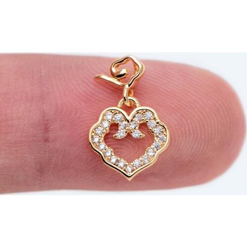 10pcs CZ Paved Gold Heart Charms 14x9mm, Good Luck Charm, Luckly Charm (GB-1832)