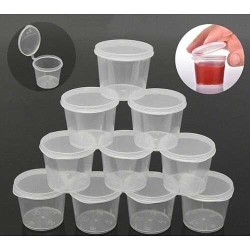 100PCS 27 Ml Small Plastic Sauce Cups Food Storage Containers Clear Boxes Lids Clear Plastic Cups Takeaway Sauce Box