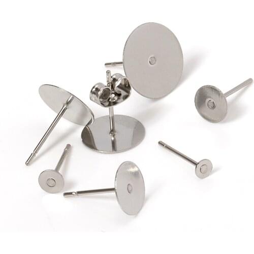 100pcs Stainless Steel Blank Post Earring Pins 3mm-12mm Flat Pad Bezel Base For Jewelry Making DIY Earring Components Accessory