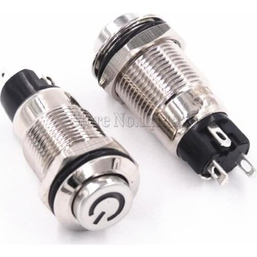 12mm Metal Push Button Switch Blue Light Self-Locking LED Lamp Switch Waterproof