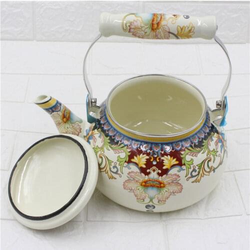 2.5L Classical Style Enamel Coffee Pot Kettle Teapot Cold Water Milk Bottle Gas Induction Cooker Whistling Water Carafe Jug