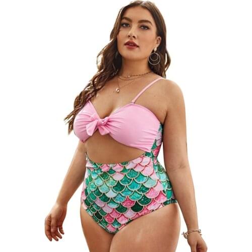 2021 new one-piece mermaid print plus-size bikini and plus-size print bikini plus size women clothing plus size swimwear