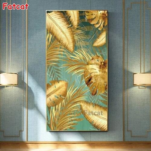 Abstract Golden Leaf 5D DIY Diamond Painting Full Square Round Diamond emboridery Art Mosaic Cross Stitch Decor nordic PP1916