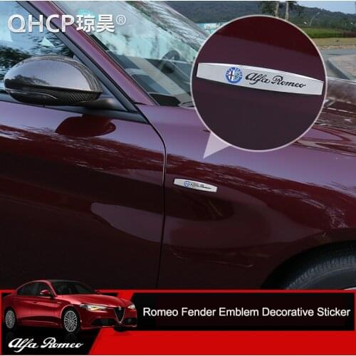 QHCP Car Side Mark Badge Stickers Front Grille Fenders Emblem Stainless Steel For Alfa Romeo Giulia Stelvio Exterior Accessories