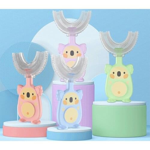 New Hot Kids Smart 360 Degrees U Silicone Manual Toothbrush Cartoon Pattern Tooth Brush for Children with Soft Replacement Head