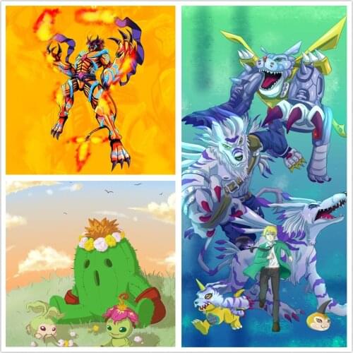 Digimon figure stickers anime poster Garurumon hd Home Decor painting wall bedroom poster Study Bedroom Bar Cafe Wall painting