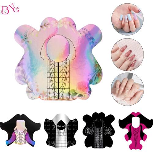 100pcs Square Rhombus Stiletto Shape Paper Forms French Self Adhesive Nail Form Sticker Guide Gel Acrylic Tips Extension Curve