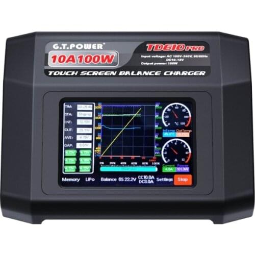 G.T.POWER TD610 PRO AC 100-240V Input Color Touch Screen 100W 10A Balance Charger for 1-6S LiPo Lilon LiFe LiHV 1-14S NiMH/ NiCd