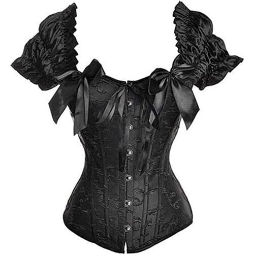 Gothic Tapestry Lace up Boned Corset Overbust Bustier with Lace Sleeves